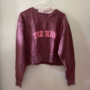 Pink lily Yee Haw Cropped Corded Graphic Maroon Sweatshirt